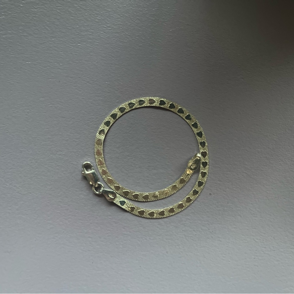 sterling silver 925 heart herringbone bracelet 7.25”